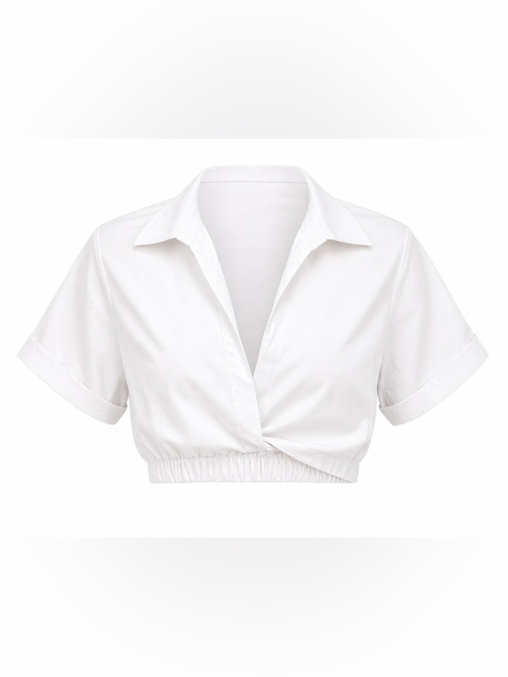 SHEIN White Cropped Twist-Front Collared Top